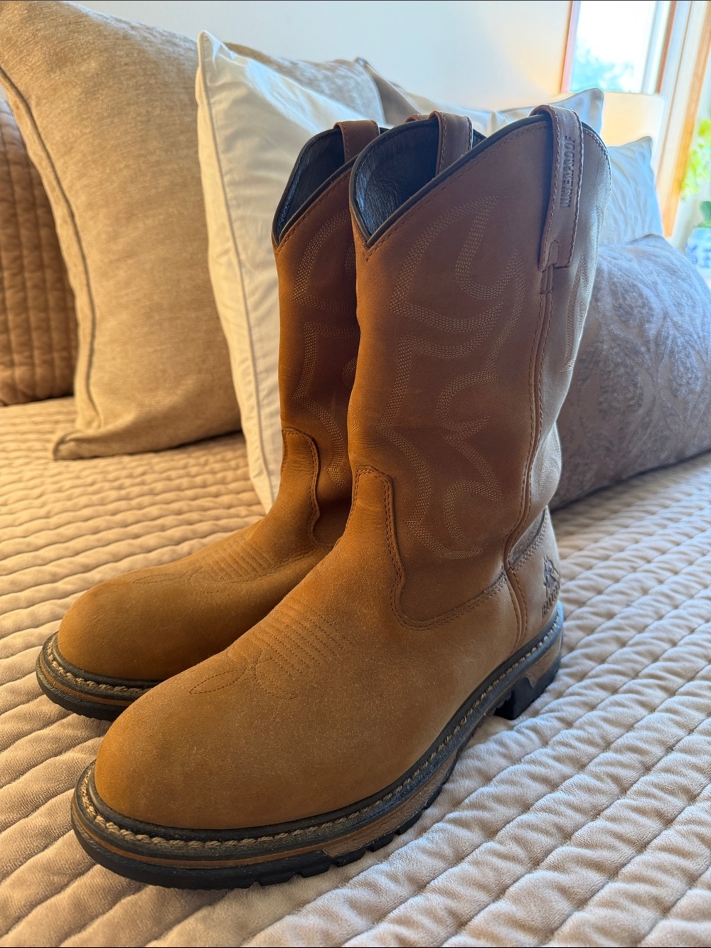 Rocky Tan Cowboy Work Boots - Pull-On Western Style